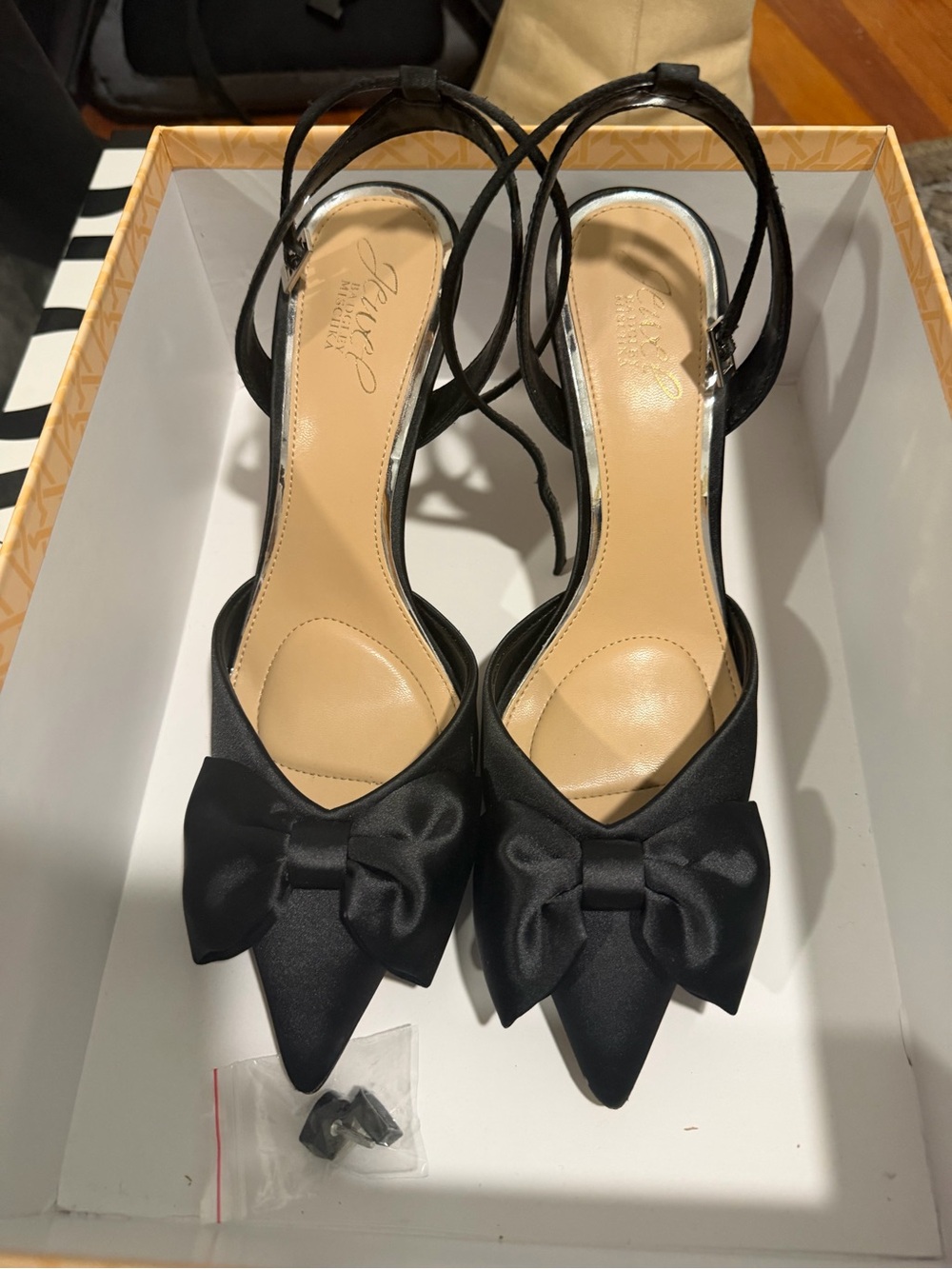 Anna Black Pointed-Toe Bow Slingback Heels
